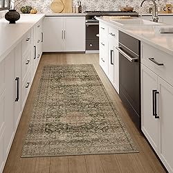 WondRg 2x6 Washable Green Vintage Runner Rug for