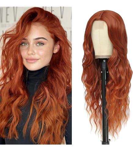 Amazon.com : RainaHair Copper Red Long Loose Wave Lace Front  display picture 3