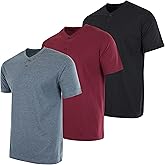 Real Essentials 3 Pack: Men's Cotton Short Sleeve Henley T-Shirt - Casual Work Activewear Tee (Available in Big & Tall)
