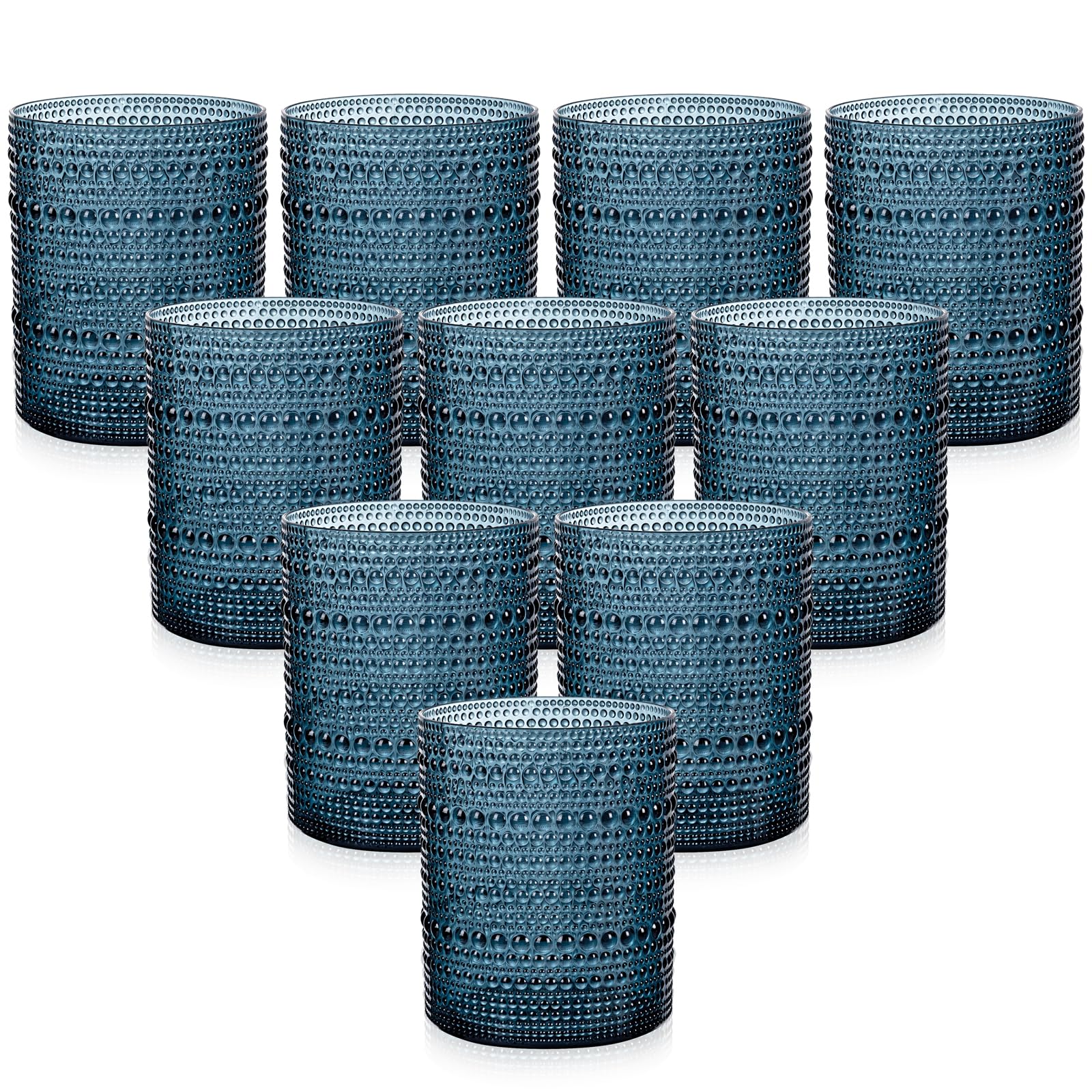 Photo 1 of YOUBET 24PCS Plastic Hobnail Drinking Glasses - 14 Oz Blue Vintage Glasses Drinkware - Disposable Beaded Cups for Juice, Wine, Party