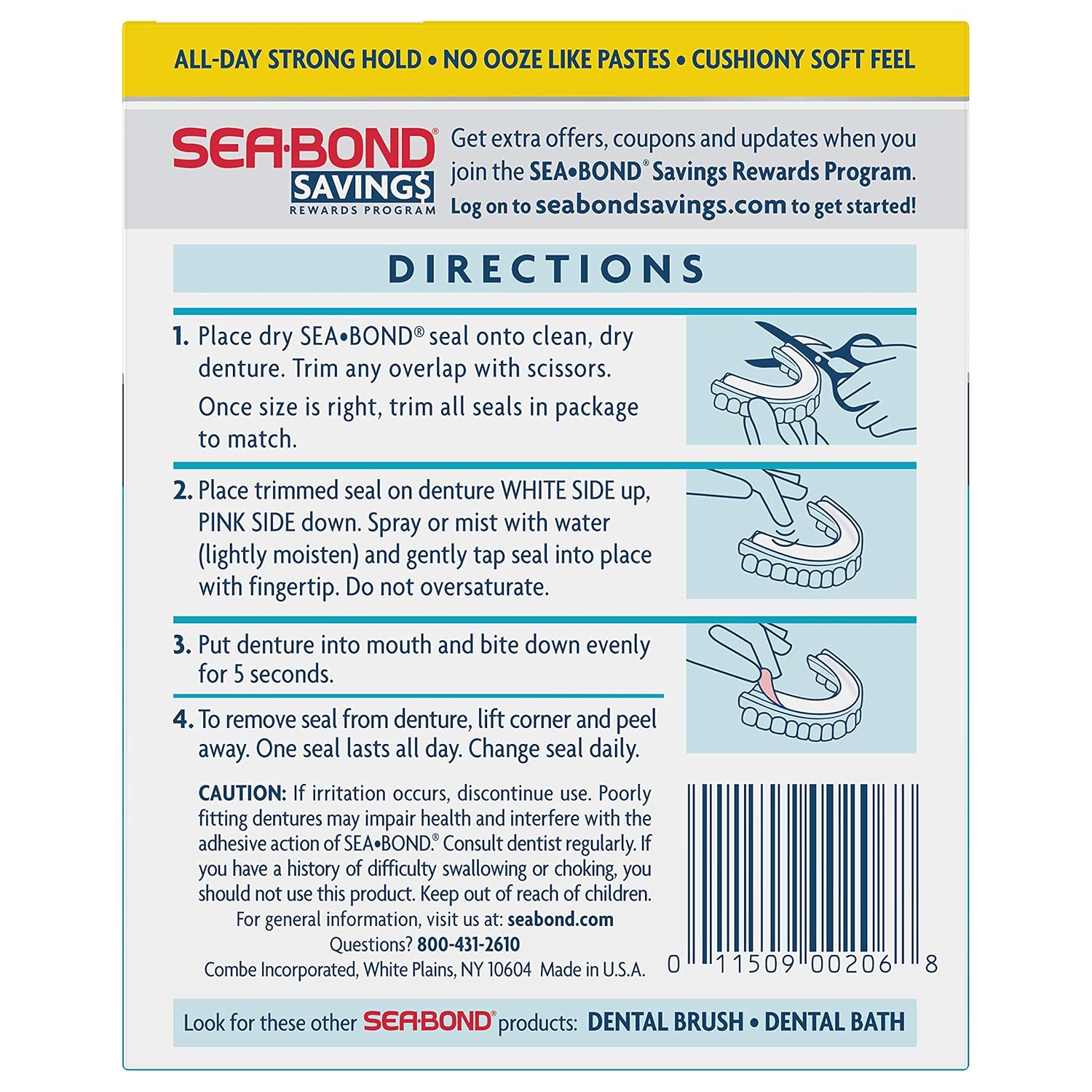 Sea Bond Secure Denture Adhesive Seals Lowers Original, Zinc Free, All Day Hold, Mess Free, 30 Count: Beauty