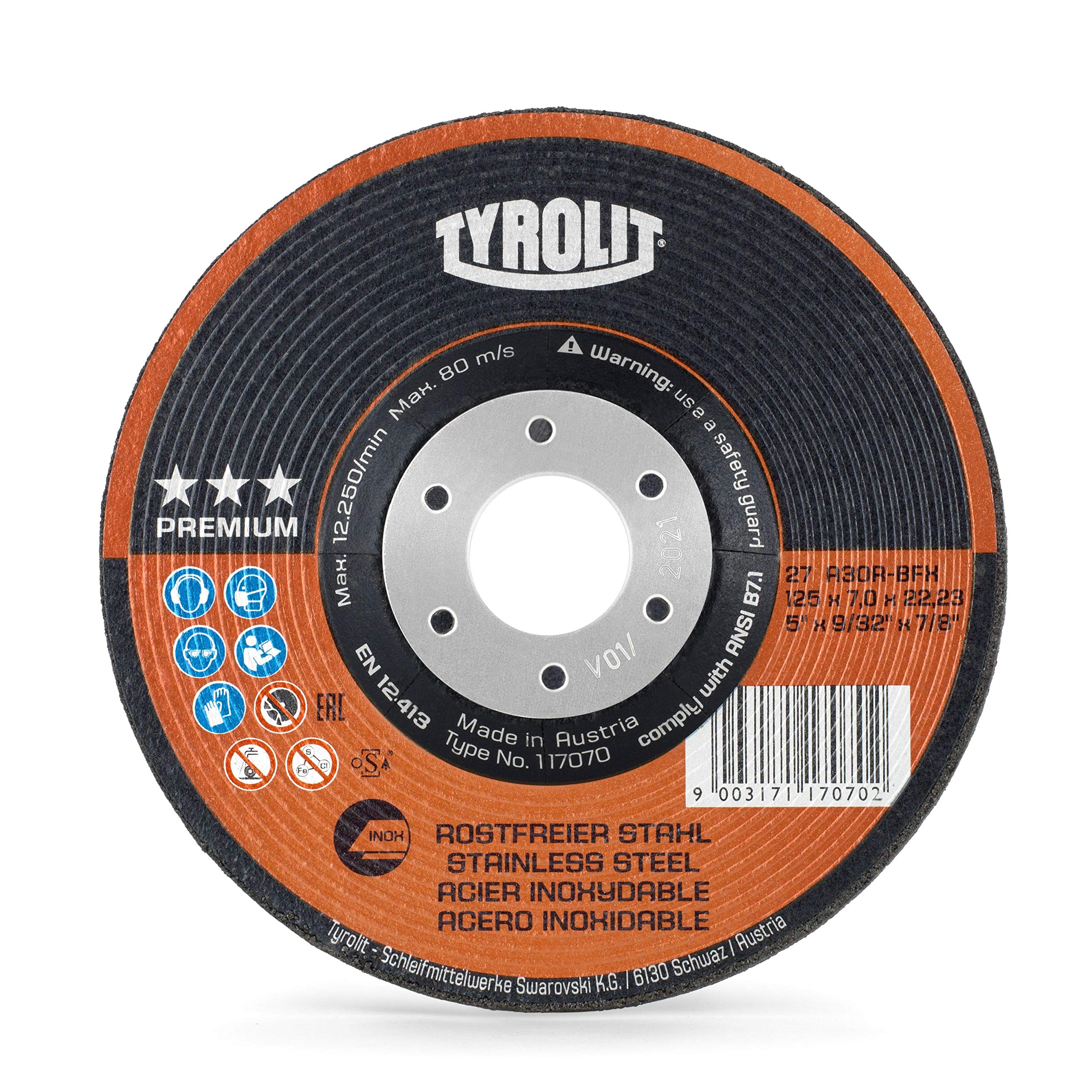 Tyrolit Rough grinding discs for stainless steel - pack of 10 - 125mm x 7.0 x 22.23 - angle grinder disc with special mixture combines a long lifetime & best cutting ability