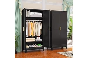 GAIOUS Metal Wardrobe Cabinet with Hanging Rod, 71" Metal Clothing Storage Cabinets with 2 Doors and Adjustable Shelves, Black Armoire Wardrobe Closet for Bedroom, Laundry Room, Cloak Room