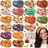 Hoteam 20 Pcs Fall Headbands for Women Thanksgiving Elastic,Pumpkin | Non Slip Elastic Design, Assorted Autumn Prints with Pumpkin Maple Leaves, Great for Thanksgiving Events and Fall Outfits