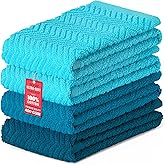 DecorRack 100% Cotton Kitchen Towels, 15" x 25" Absorbent Dish Towels [Premium Quality 400 GSM] Blue (Ocean Set, Pack of 4)