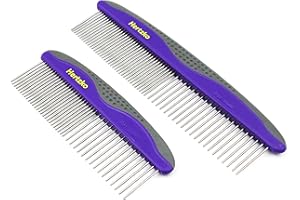 Hertzko Pet Combs - Small & Large Comb Included for Both Small & Large Areas - Removes Tangles, Knots, Loose Fur and Dirt - For Everyday Use for Dogs and Cats with Short or Long Hair (Pack of 2)