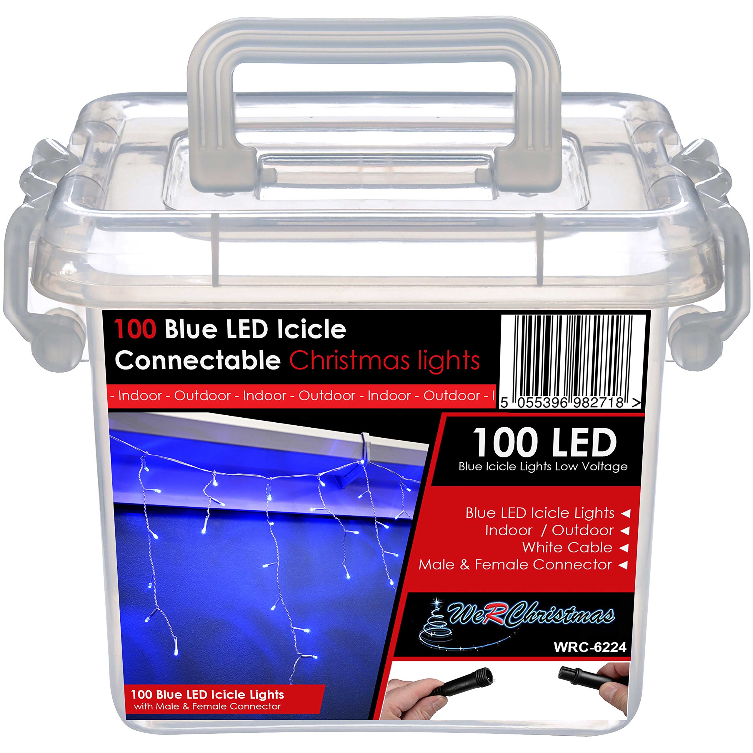 WeRChristmas 100 Connectable Icicle LED String Lights with 2 Pin Male and Female, 2.3 m - Blue