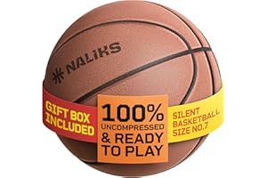 NALIKS Silent Basketball Size 7, 29.5” – Airless Indoor Basketball | Gift Box Included, Pro PU Foam Basket Ball, for Quiet Dribbling Indoor, Real Grooves, 90% Bounciness, 12.7 Oz