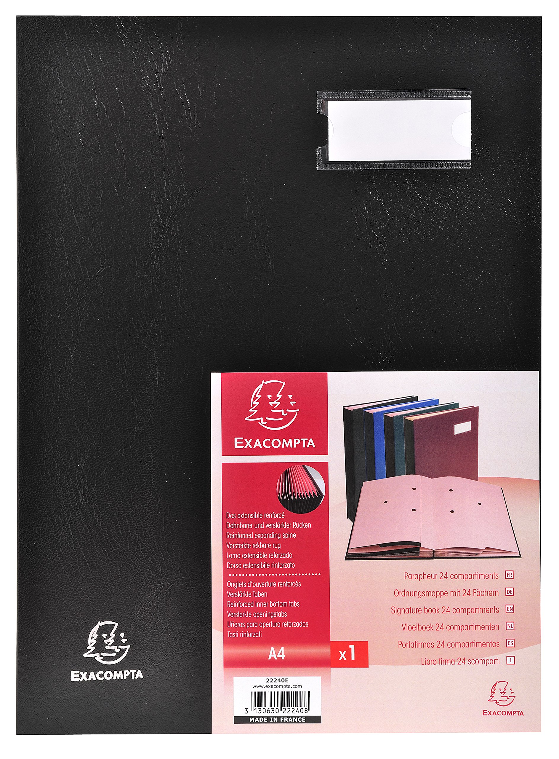 Exacompta - Ref 24241E - Direction Signature Book - 240 x 320mm in Size, Suitable for Storing A4 Documents, Plastic Cover &,300gsm Interior, 24 Compartments - Black