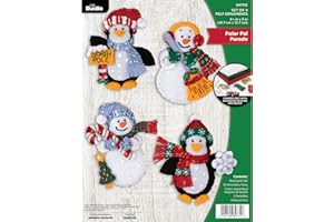 Bucilla, Felt Applique 4 Piece Ornament Making Kit, Polar Pal Parade, Perfect for DIY Arts and Crafts