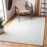 SAFAVIEH Micro-Loop Collection Area Rug - 5' Square, Ivory & Light Blue, Handmade Wool, Ideal for High Traffic Areas in Livin