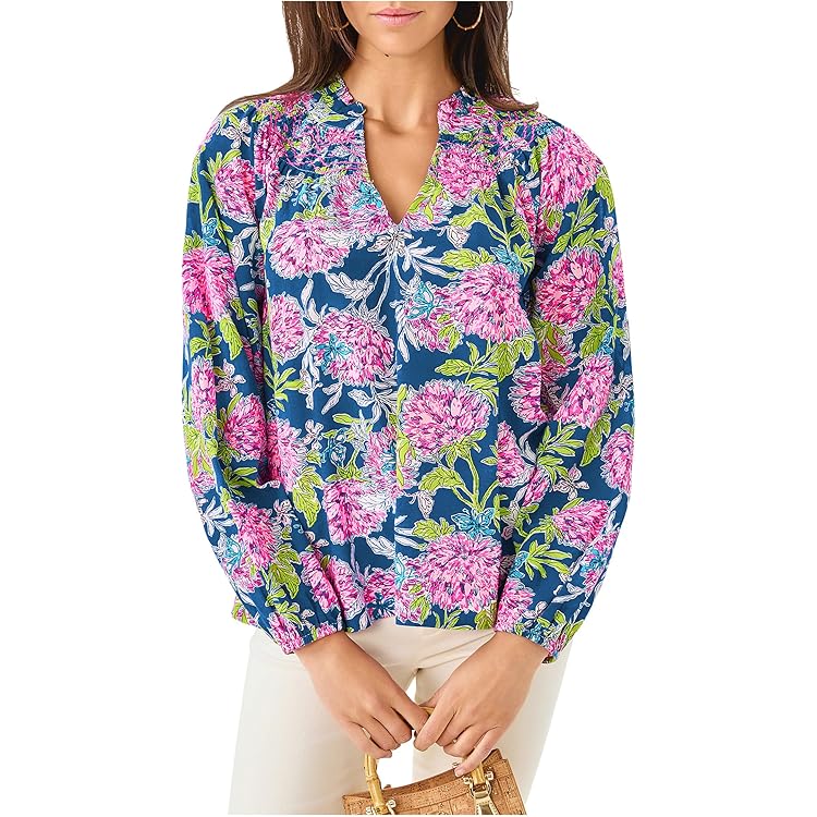 Lilly Pulitzer Women's Giana Long Sleeve Silk Top, Sun Shell Pink