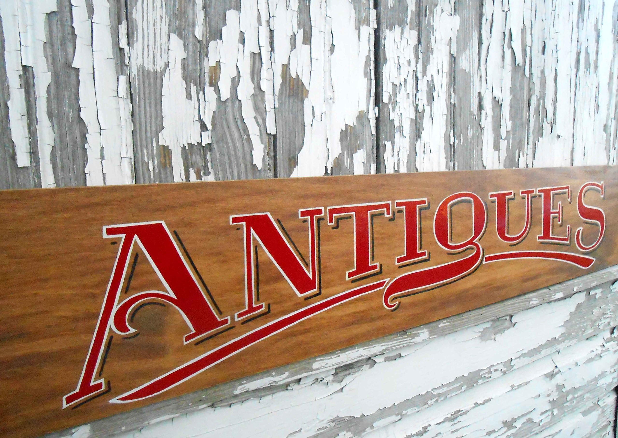 Antiques Sign, Handmade, Entirely Hand Painted Letters, Original Design