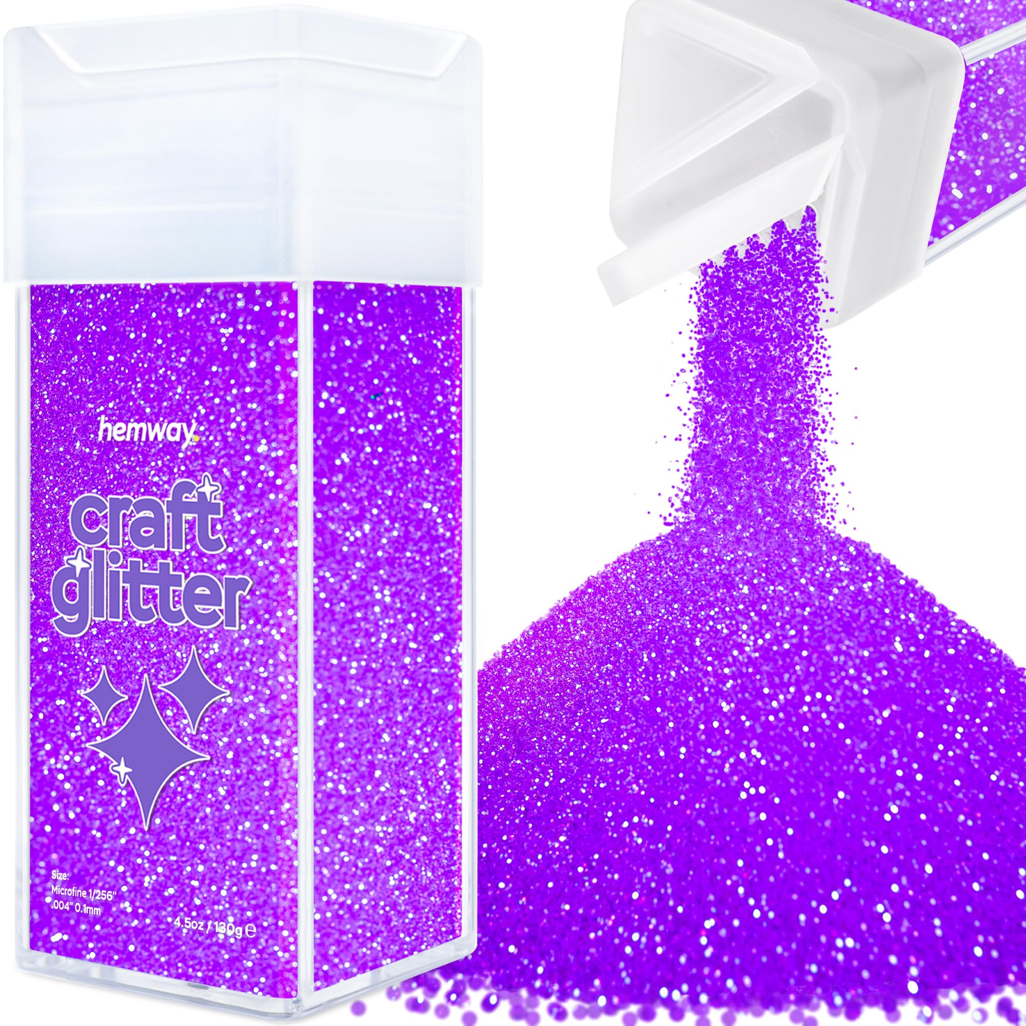 Hemway Glitter Shaker Fluorescent Purple 130g Microfine, Craft Glitter Shaker for Resin & Epoxy Crafts, Christmas Art Supplies, Nail, Body, Face, Eye, Festival, Crafting, Slime, Sparkle