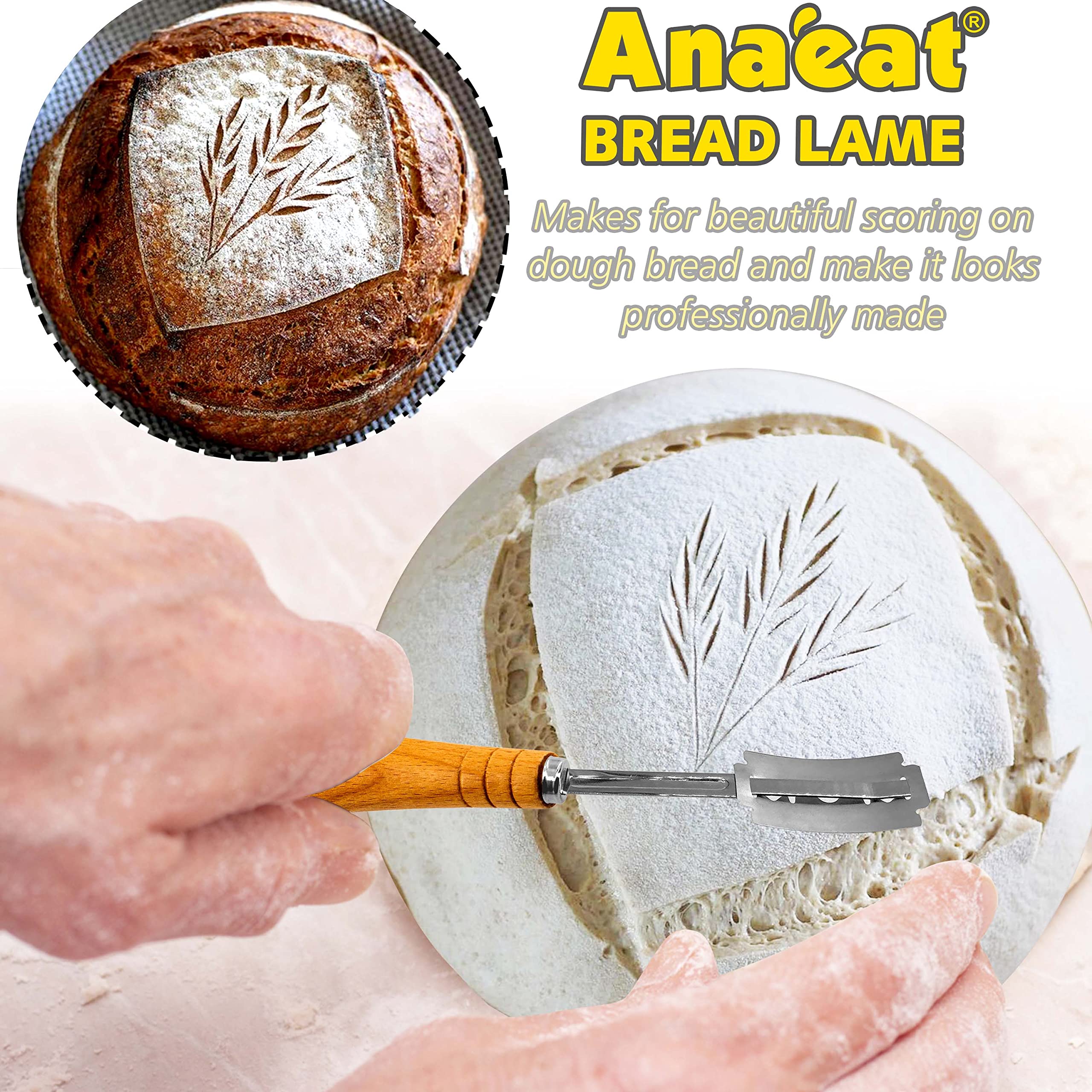 Anaeat 25 cm Brot-Banneton-Gärkorb-Set – runder Sauerteig-Gärkorb aus 100% natürlichem Rattan mit Lahmbrot, Teigschaber und Leineneinlage für professionelle Bäcker und Heimbäcker 5