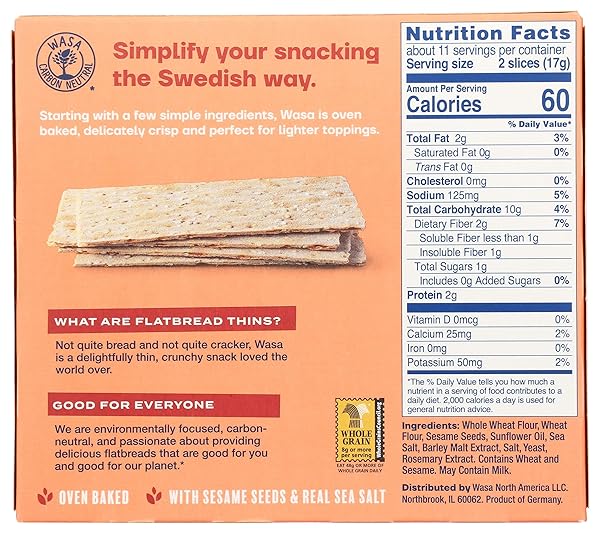 WASA FLATBREAD THINS CRACKERS, SESAME AND SEA SALT, 6.7 OUNCE (PACK OF 1)