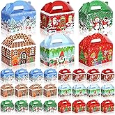 Dunzoom 24 Pcs Christmas Treat Boxes Candy Goodie Cookie Gingerbread House Snowman Snowflake Christmas Party Favor Box Containers for Winter Holiday Party Favor Supplies