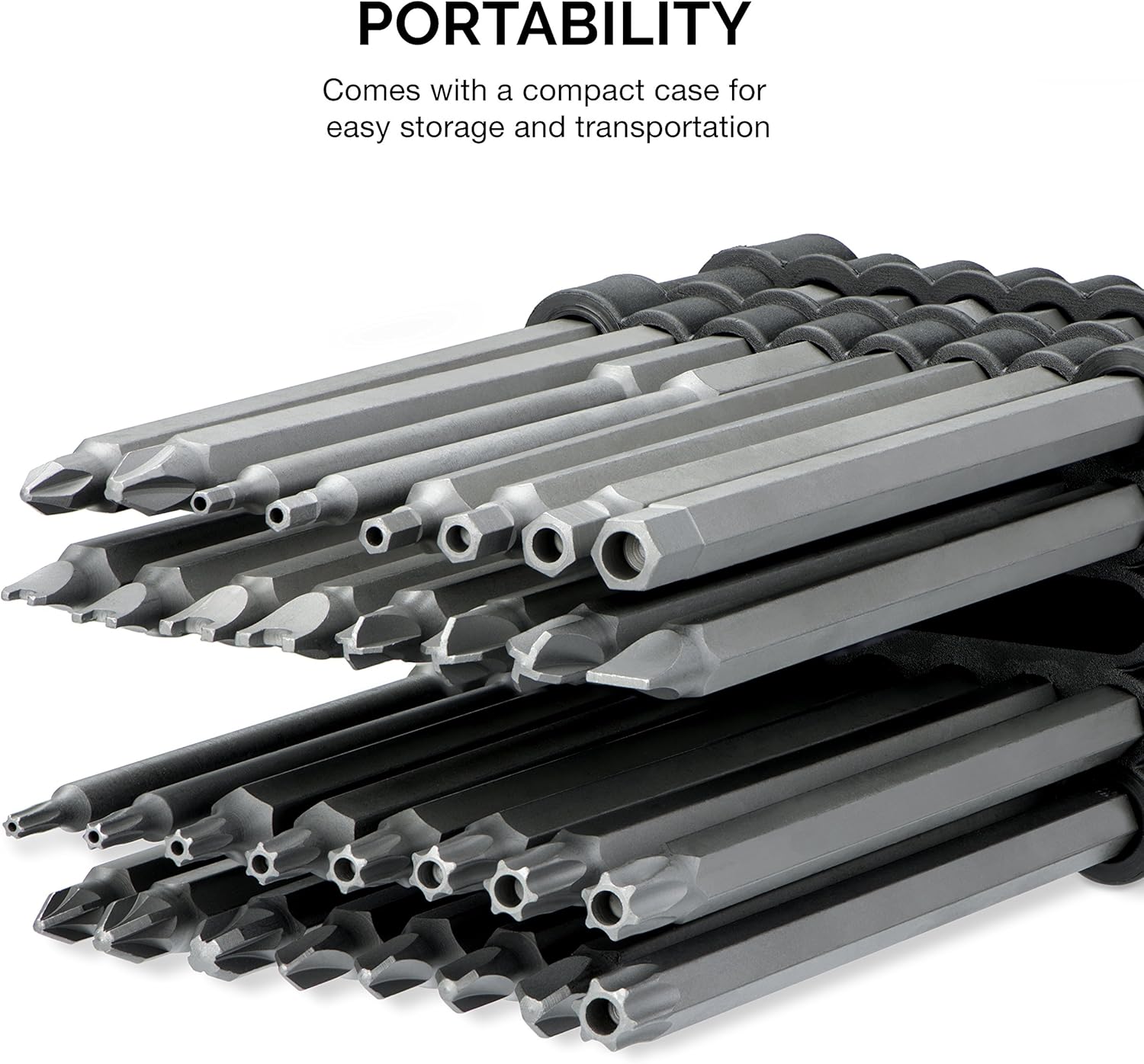 Neiko 10224A Extra Long Security Power Bit Set, 32 Piece | 1/4" Shank, 6" Length | Premium S2 Steel - Long Drill Bit Set - 
