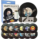 Funny Retro Vinyl Record Coasters, Creative Drink Coasters Set of 12 for Music Lovers, Housewarming Hostess Gifts, Birthday and White Elephant Gifts Ideas (V03)