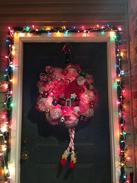 NEW HANDMADE CHRISTMAS SANTA DECO MESH WREATH WITH SANTA HAT AND LEGS AND IT LIGHTS UP!!