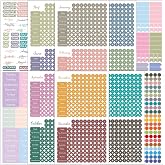 Obujopal 1917 Pcs Date Dot Stickers for Daily Planner Calendar Bullet Journal Notebook, Monthly Weekly Headings, Dates, Icons, 1/5 inch Dots, 10 Sheets