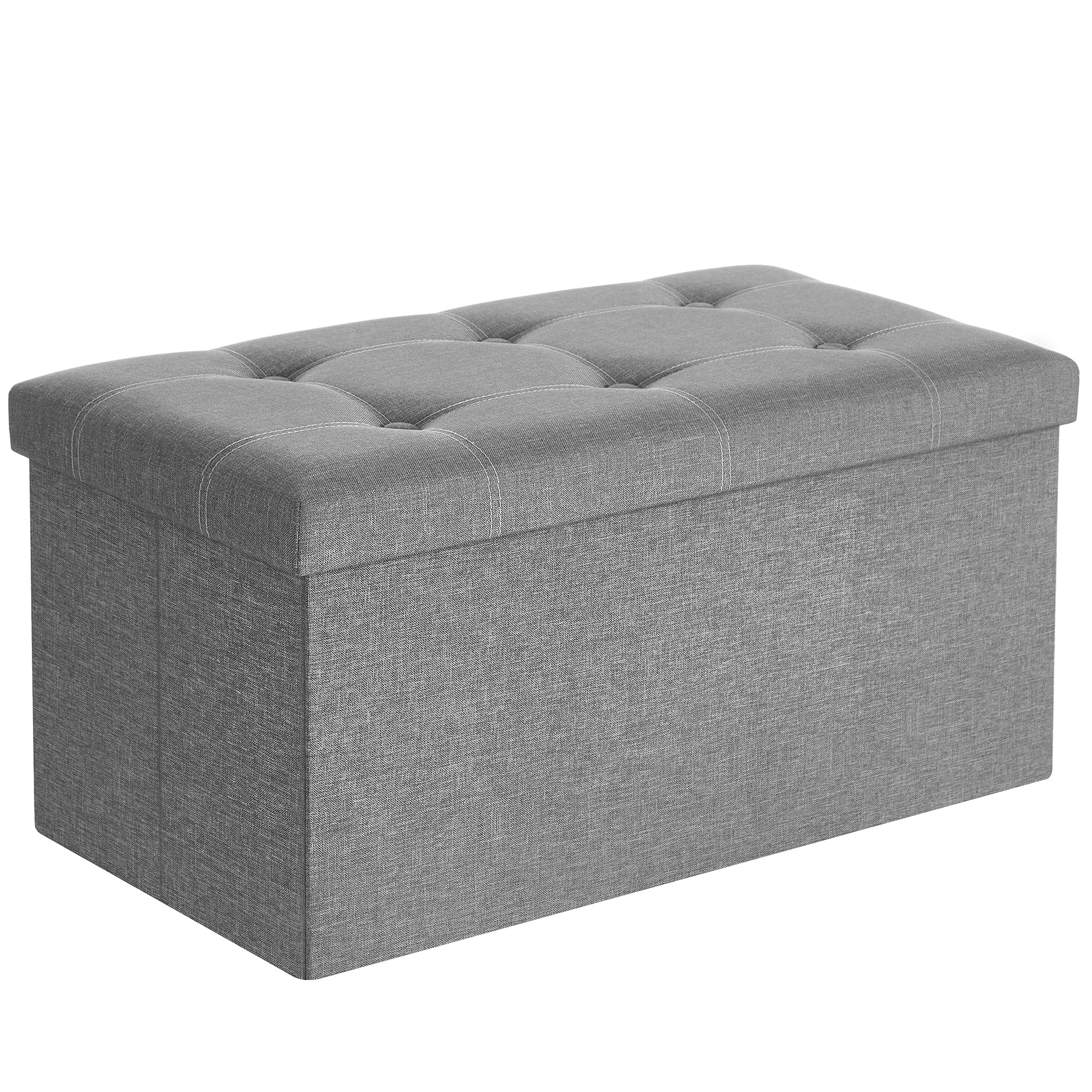 SONGMICS Ottoman Storage Bench, 21 Gal. Folding Chest with Breathable Linen-Look Fabric, Holds 660 lb, for Entryway, Living Room, Bedroom, Light Gray ULSF001G02