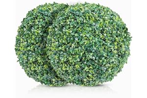 DRAY Premium 16.14" Faux Boxwood Balls – Set of 2 Artificial Topiary Spheres for Outdoor & Indoor Use – Realistic, UV-Resistant, Weatherproof Decorative Greenery – Check Measurements