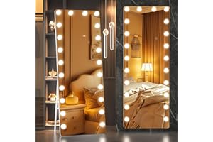 OUBOYO OUYOBO Full Length Mirror with Lights, 55" x 18" Led Standing Mirror, Hollywood Full Body Mirrors with Bulbs, Wall Mounted, 3 Colors Temperature