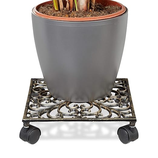 Piedistallo Per Piante Con Ruote - Diametro 33 Cm, Sottovaso Con Rotelle 360°, Mobile, Con Cassetto Raccoglibile E Ruote Pivotanti, Resina PP
