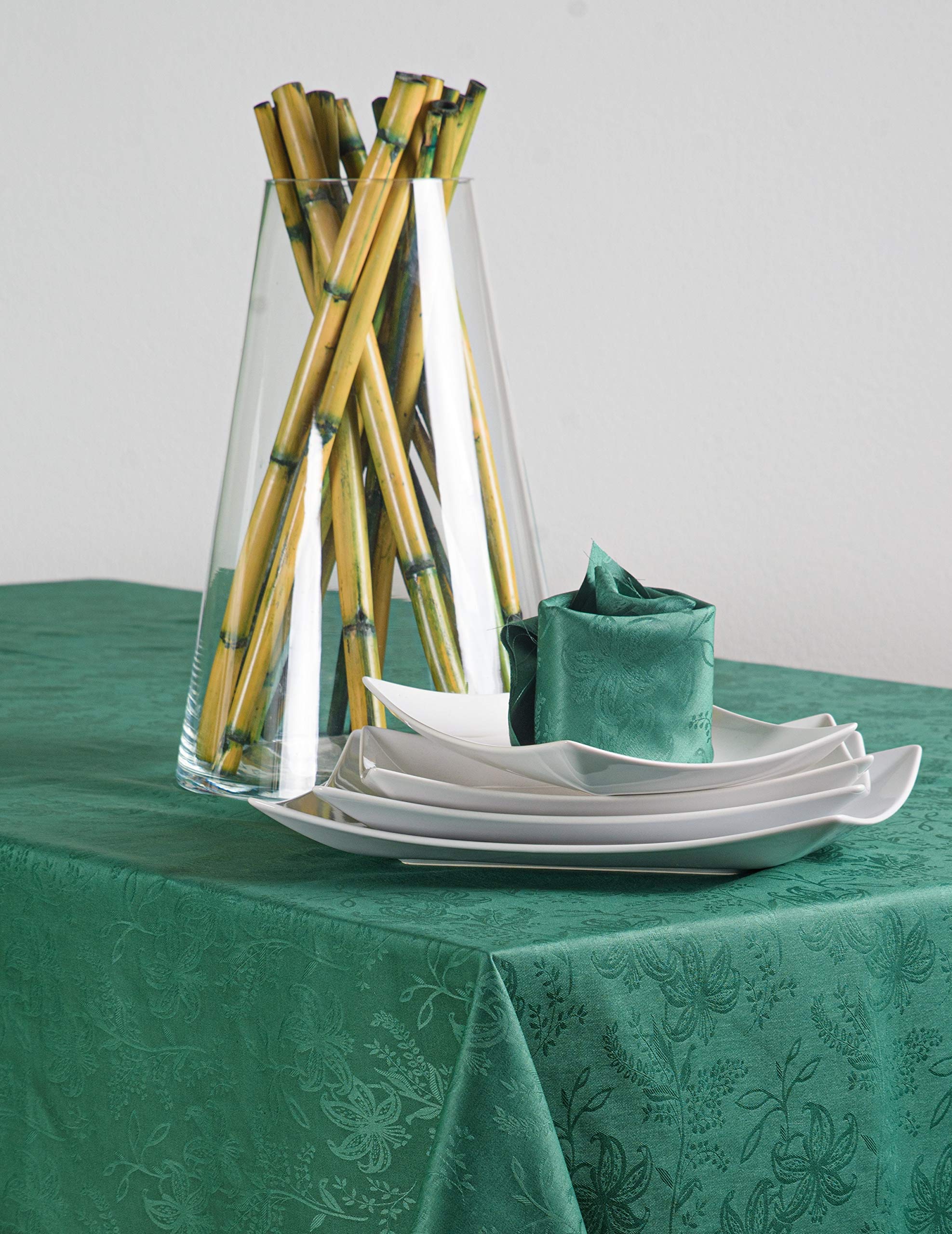 ESSE HOME - Confestyl - Tablecloth with 8 Napkins - Square - Flanders Jacquard Pure Cotton - Iris 598 (170x170, Dark Green Service)