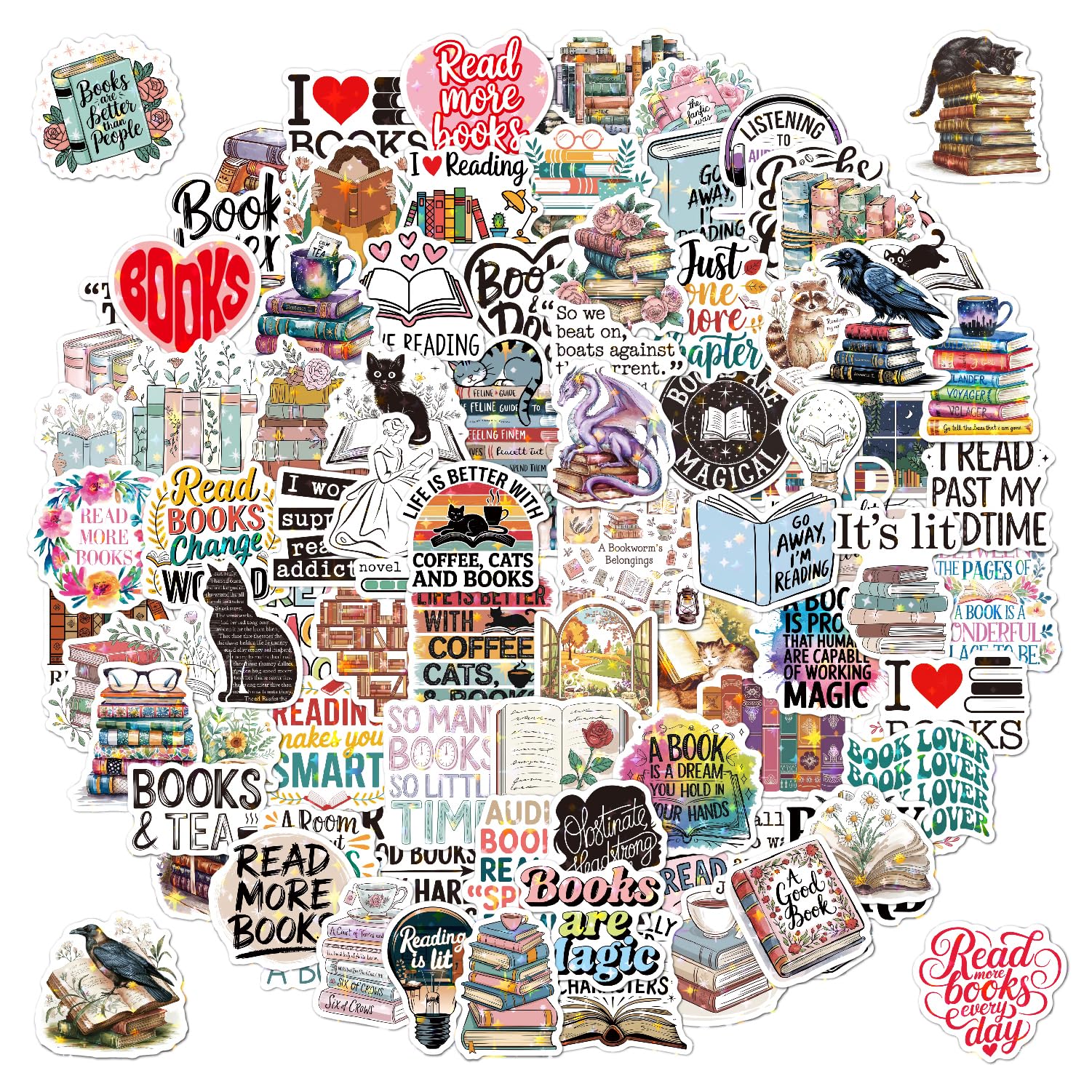 100 PCS Book Stickers for Kindle, Bookish Reading Literary Quote Stickers, Waterproof Decals for Water Bottles Laptops Phone Cases, Gifts for Book Lovers Readers Teens Women — image 1