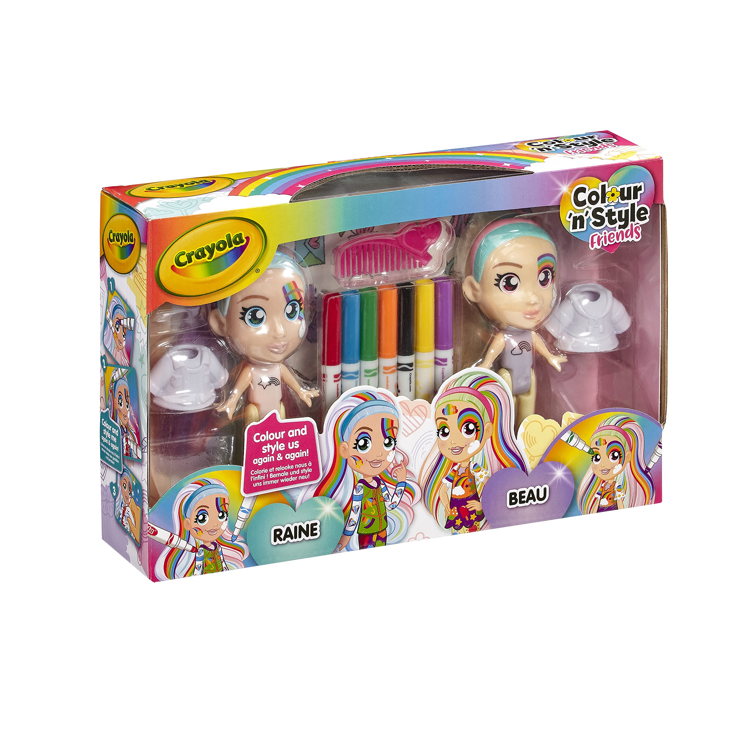 Goliath Crayola Colour N Style 919200.006 Rainbow Twins Customisable Dolls from 3 Years and Up White