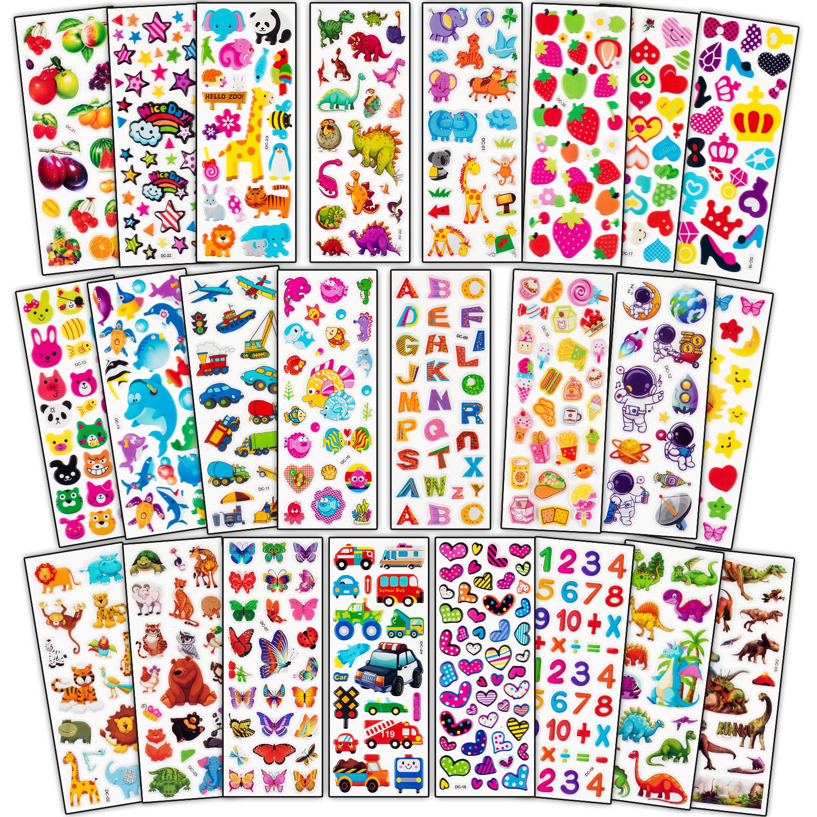Habett 3D Stickers for Kids & Toddlers, 500+ 3D Puffy Stickers Including Animals, Letters, Numbers, Dinosaurs, Cars and More for Boys, Girls, Teachers, Reward, Craft Scrapbooking