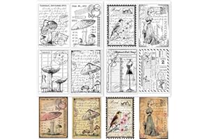 GLOBLELAND 2 Sheets Vintage Background Clear Stamp for Scrapbooking Postcard Background Silicone Stamps Mushrooms Transparent