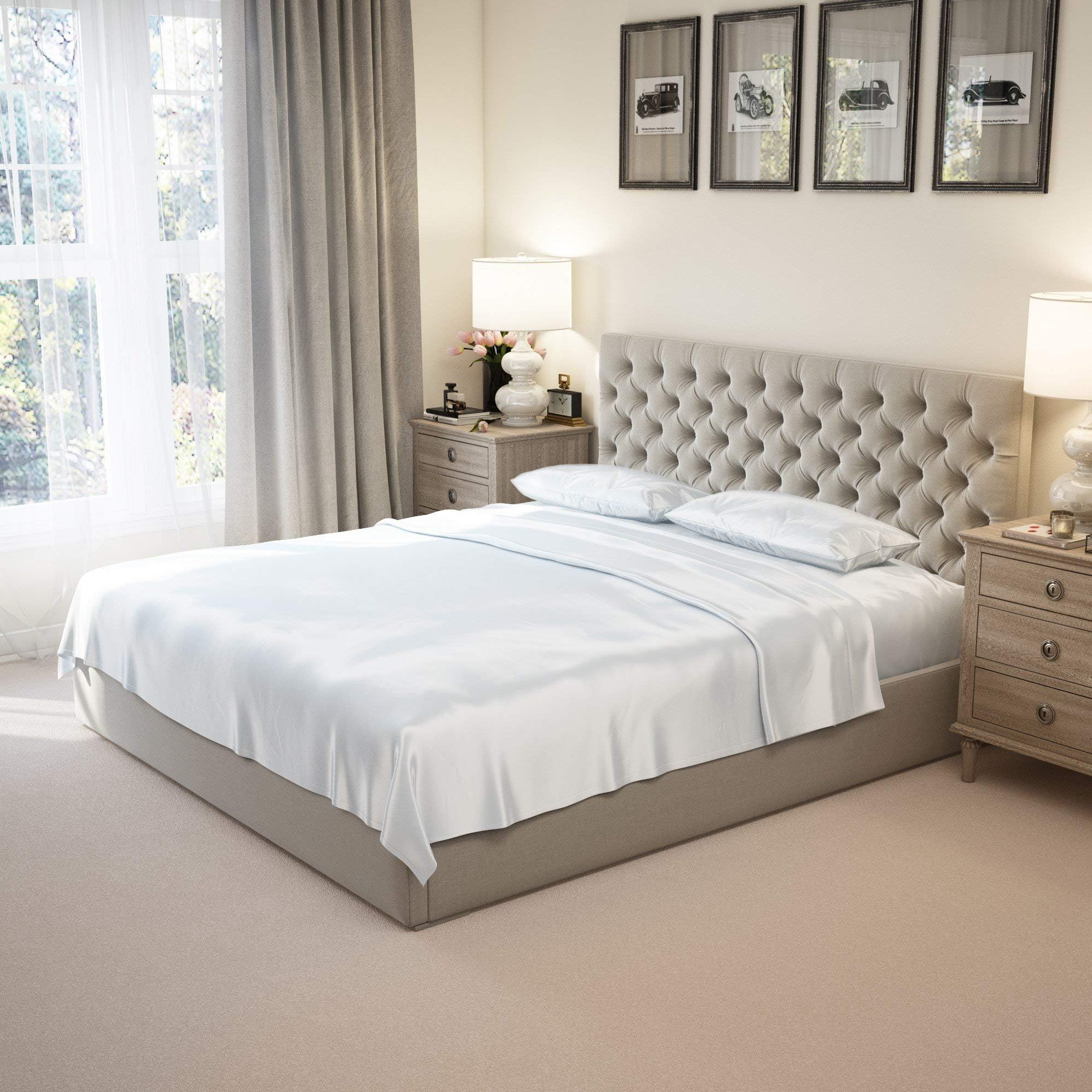 Mulberry Park SilksMulberry Park Silks Bed Sheet Set -100% Grade 6A 22 Momme Charmeuse Mulberry Silk, Bed Sheets Full Size, 15" Deep Pocket Silk Sheet Set, Breathable, Seamless Soft Silk Sheets for Full Size Bed, White