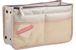 Vercord Updated Purse Handbag Organizer Insert Liner Bag in Bag 13 Pockets Milky Beige Medium