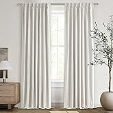 QJmydeco 102 Inch Long Curtains Blackout for Bedroom 80 Inches Wide Total Each 40 2 Panels Pinch Pleated Linen Neutral Modern Farmhouse Style Window Drapes for Living Room Back Tab (Beige Ivory)