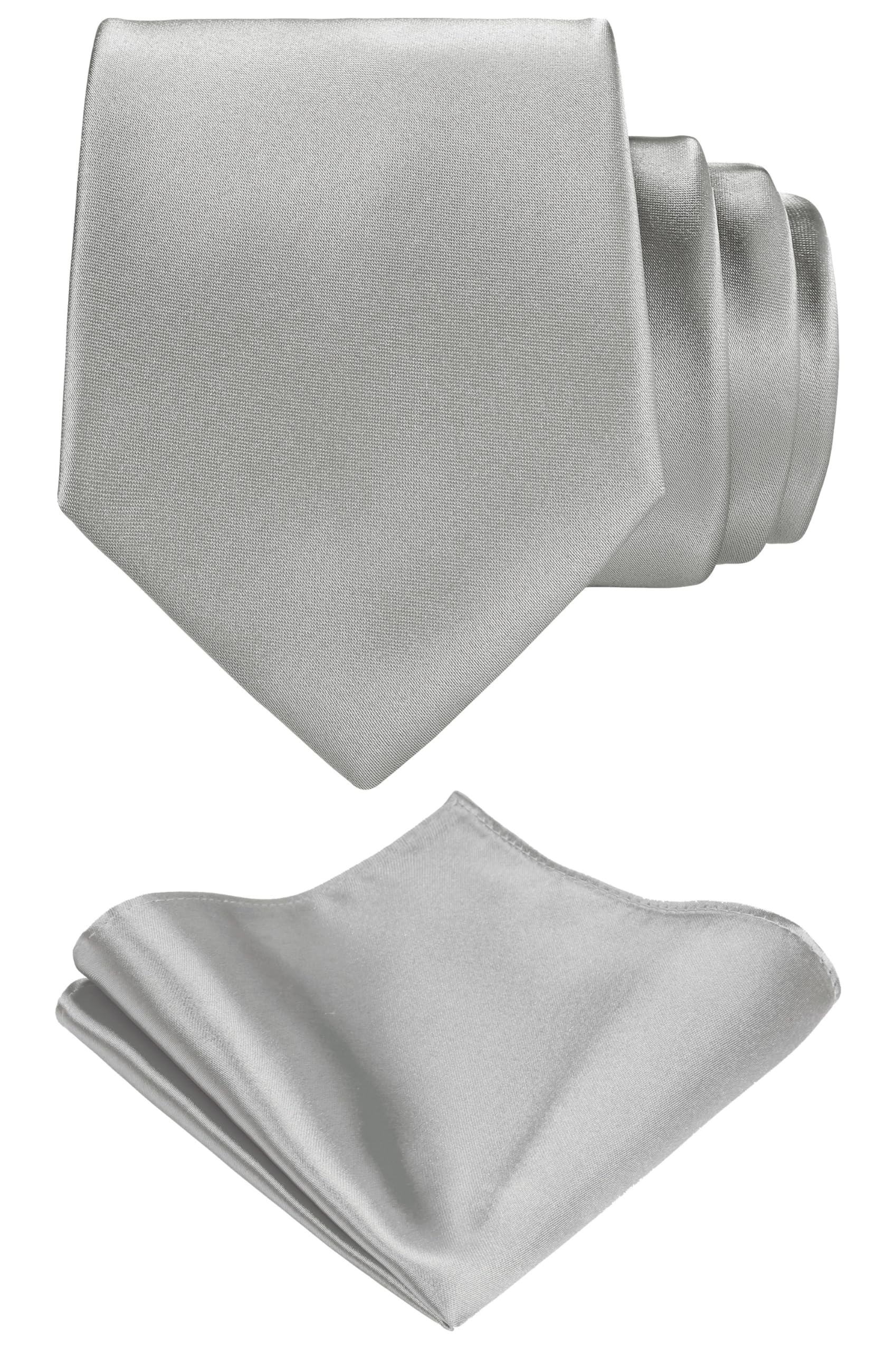 TIE G Solid Satin Color Formal Necktie and Pocket