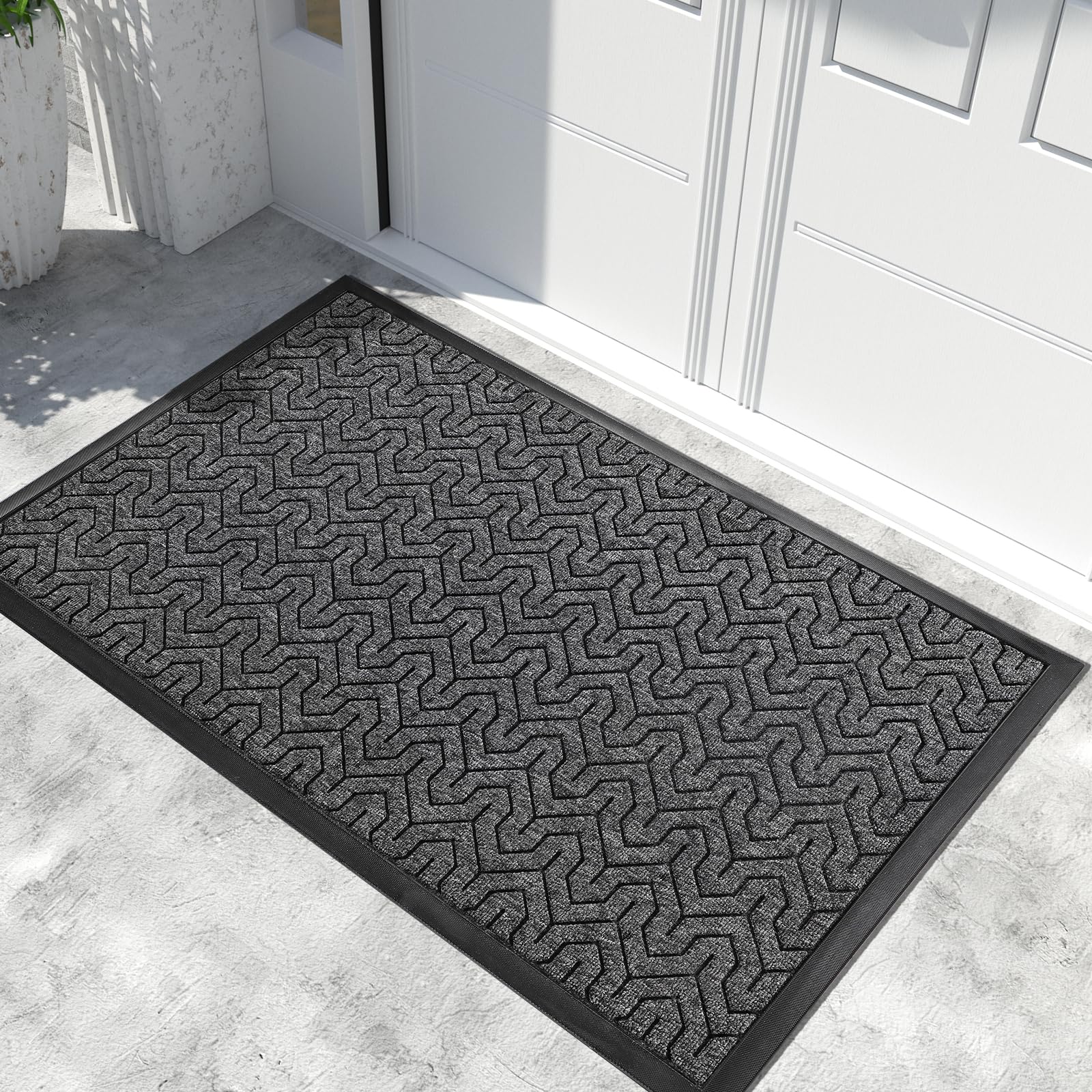 Yimobra Large Door Mat Outside Entrance 47x32, Waterproof Heavy Duty Outdoor Mats for Front Door, Non Slip Rubber Entry Mat for Garage Patio Indoor, Easy Clean, Mix Grey Image