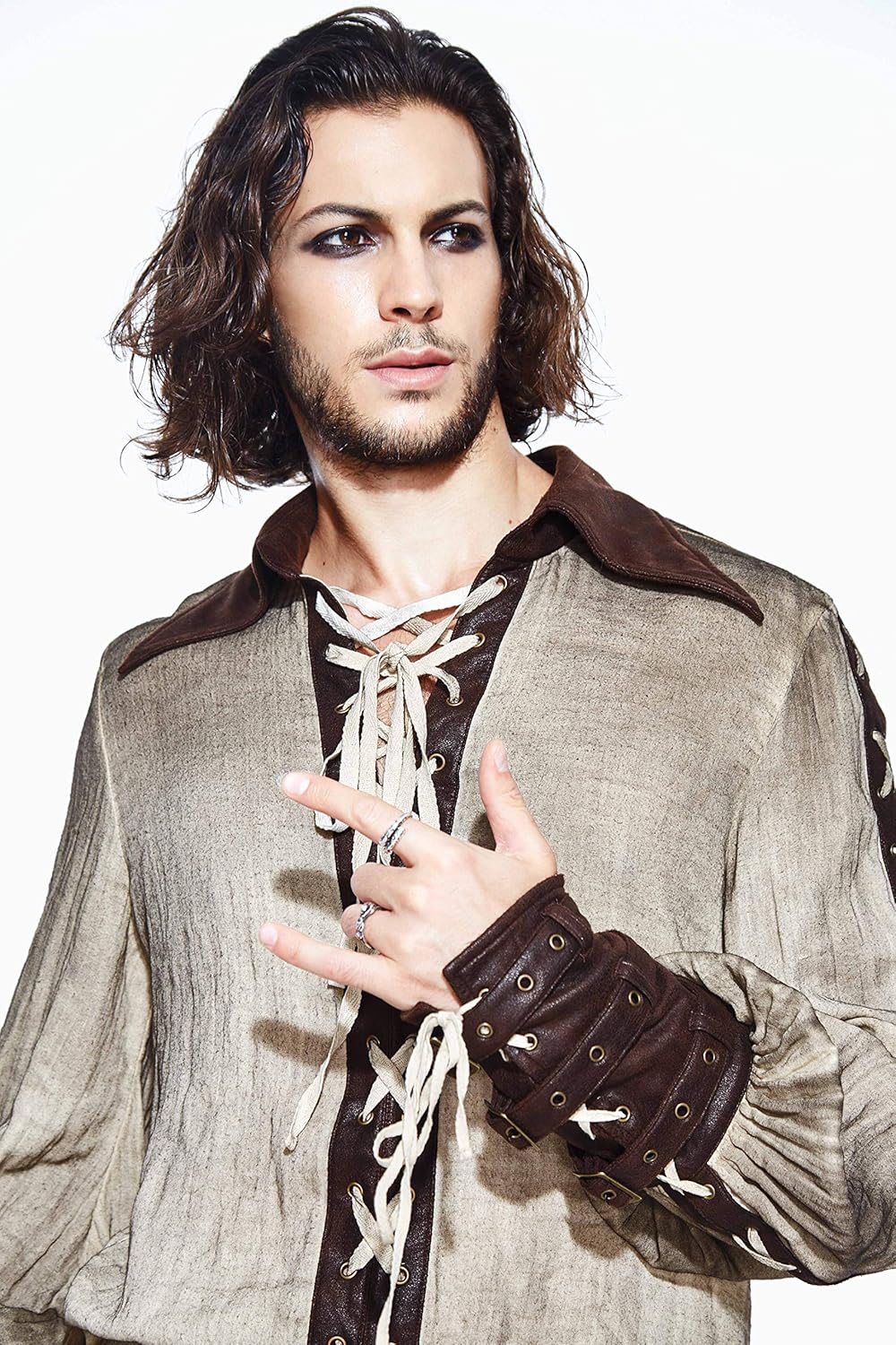 Steampunk Men S Shirts Vintage Lace Up Casual Shirts Belt Bandage
