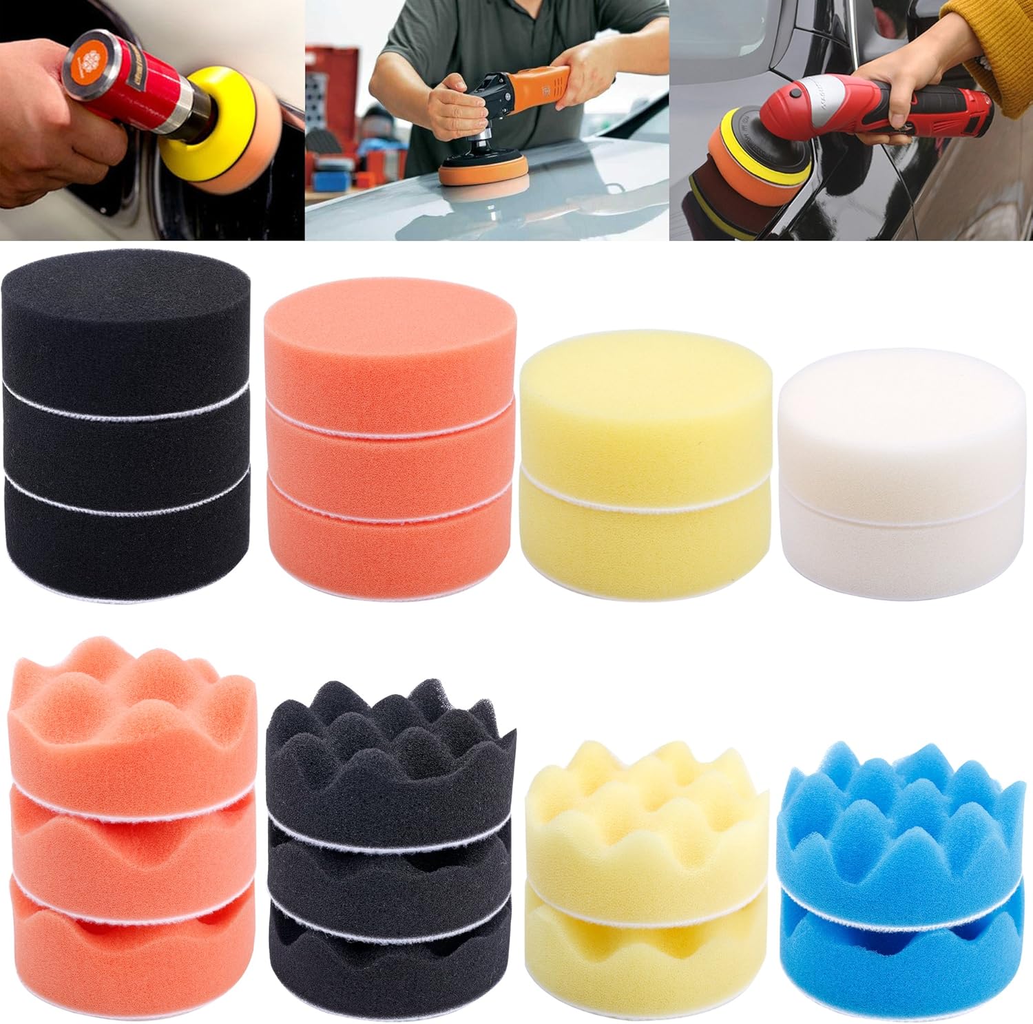 Augshy 31 Pcs 3 inch Buffing Polishing Pads for Drill Adapter Car Auto Polisher: Automotive