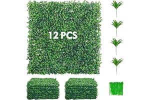 Roomark 12pcs 20x20 inch Artificial Boxwood Panels, Artificial Hedge Boxwood Panels, Outdoor Faux Grass, Wall Backdrop Hedge Grass, Fake Greenery for Wall Garden Backyard Decor