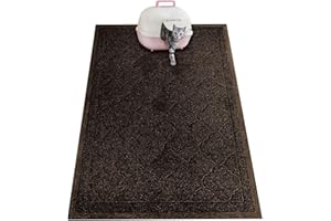PETUPPY Premium Durable Cat Litter Mat, XL Size 47"X36"- No Phthalate- Non-Slip-Water Resistant- Easy to Clean-Soft On Kitty Paws-Traps Litter from Litter Box(Extra Large Gray Khaki) (Black)