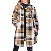 Zeagoo Womens Plus Size Flannel Plaid Button Down Shirts Long Sleeve Lounge Lapel Tartan Shacket Jacket Long Coats 2024