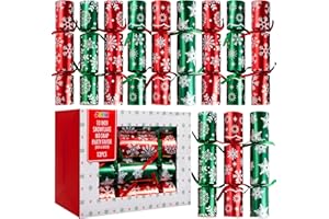 JOYIN 12 Pack Christmas Party Table Favor with Red & Green Snowflake Design, No-Snap with Party Hat, Joke & Little Gift Insid