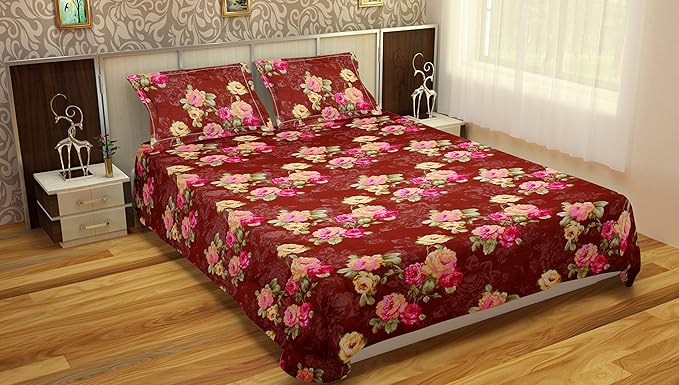 MAFATLAL Premium Cotton Double Bedsheet with 2 Pillow Covers - Double, red Queen Size