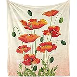 Ambesonne Poppy Flower Throw Blanket, Bouquet with Coming of The Spring Theme Nature Growth Arrangement, Flannel Fleece Accen