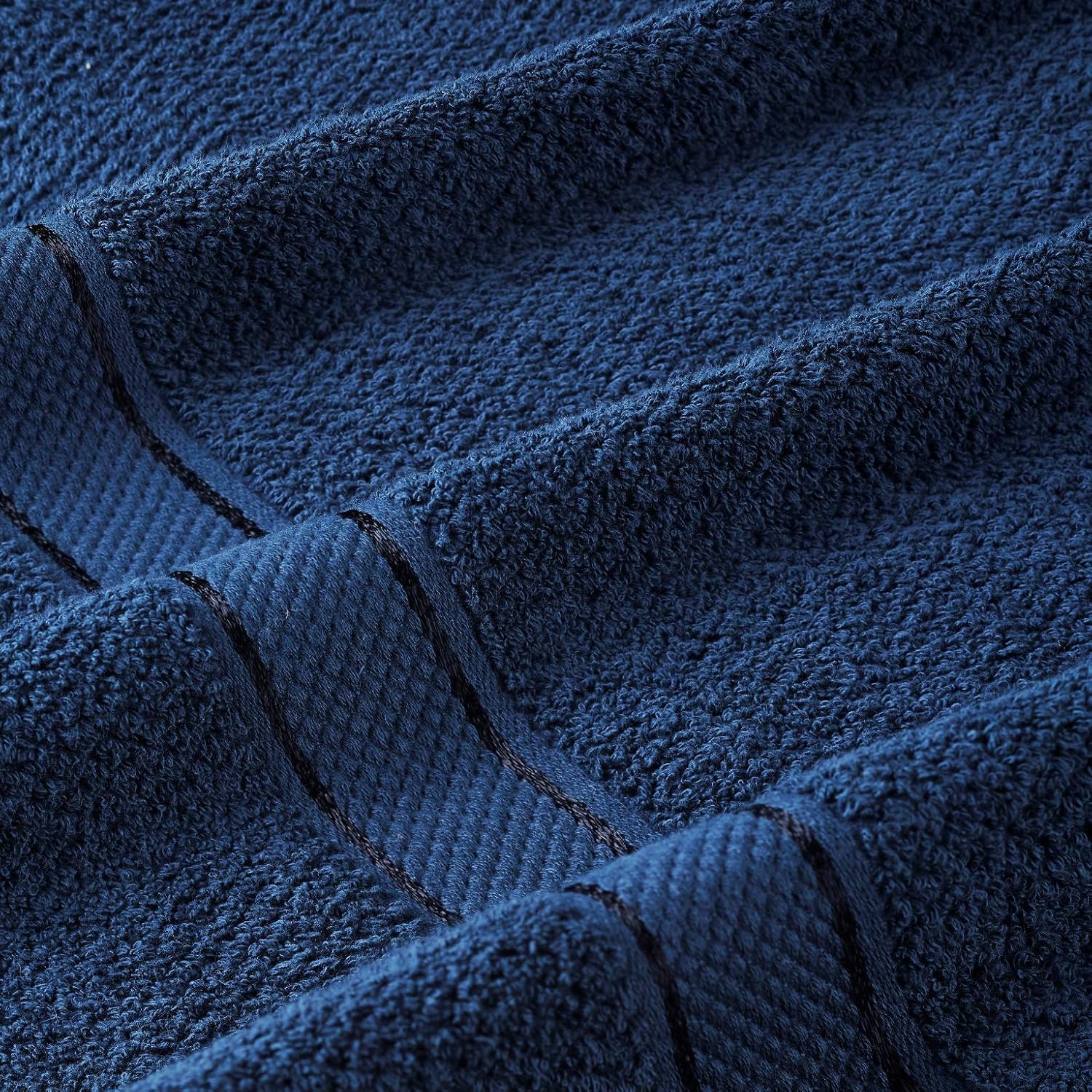 Senses Textured Rice Weave 6 pc Bathroom Towel Set, All Cotton 550 GSM (Navy Color): Home & Kitchen