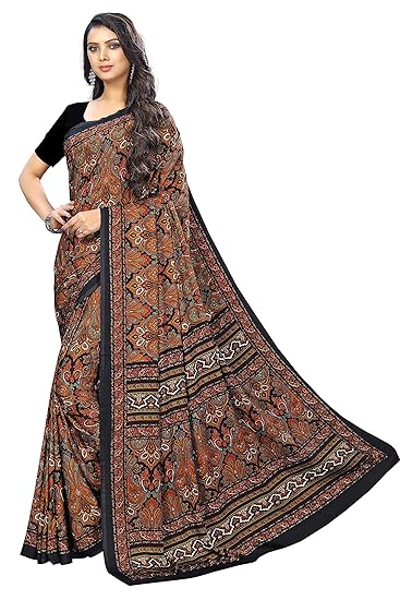 Womens Crepe Georgette Printed Saree With Blouse(green-channel-6266-black)