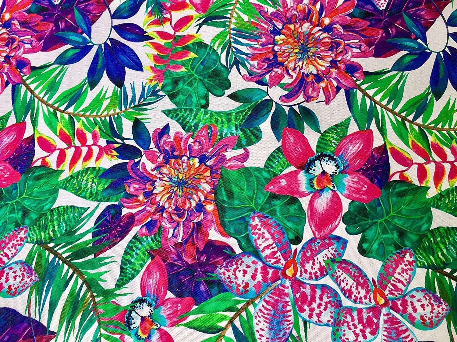 Tropical Flower Orchid Digital Print Fabric Home Decor Curtain Upholstery Cotton Material - 140cm Wide (1 Metre)